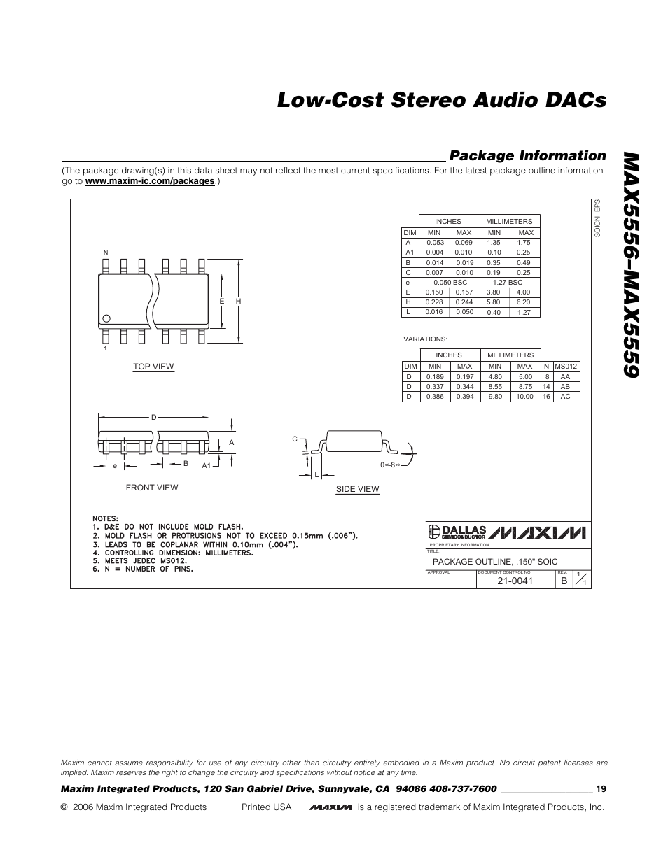 Low-cost stereo audio dacs, Package information, Heslington | Rainbow Electronics MAX5559 User Manual | Page 19 / 19