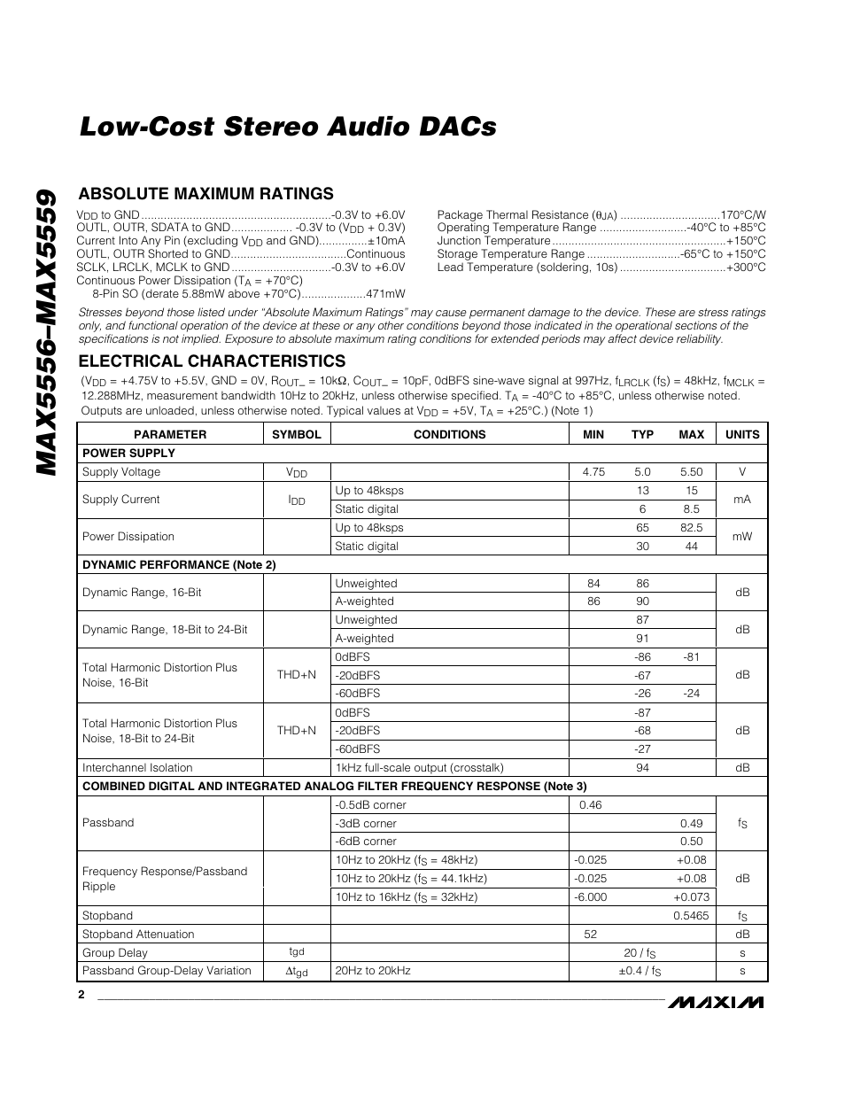 Rainbow Electronics MAX5559 User Manual | Page 2 / 19