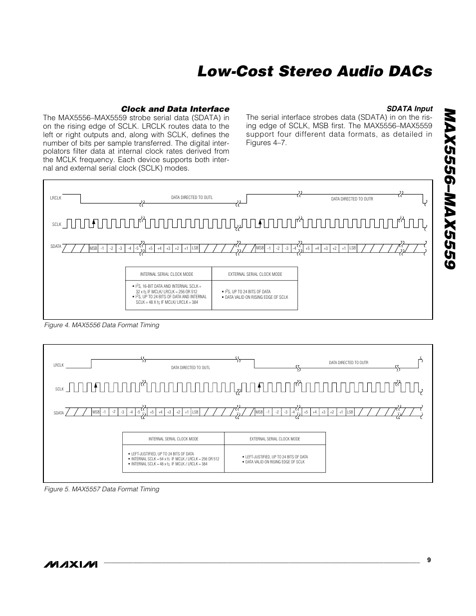 Clock and data interface, Sdata input | Rainbow Electronics MAX5559 User Manual | Page 9 / 19