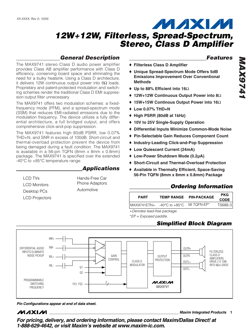 Rainbow Electronics MAX9741 User Manual | 1 page