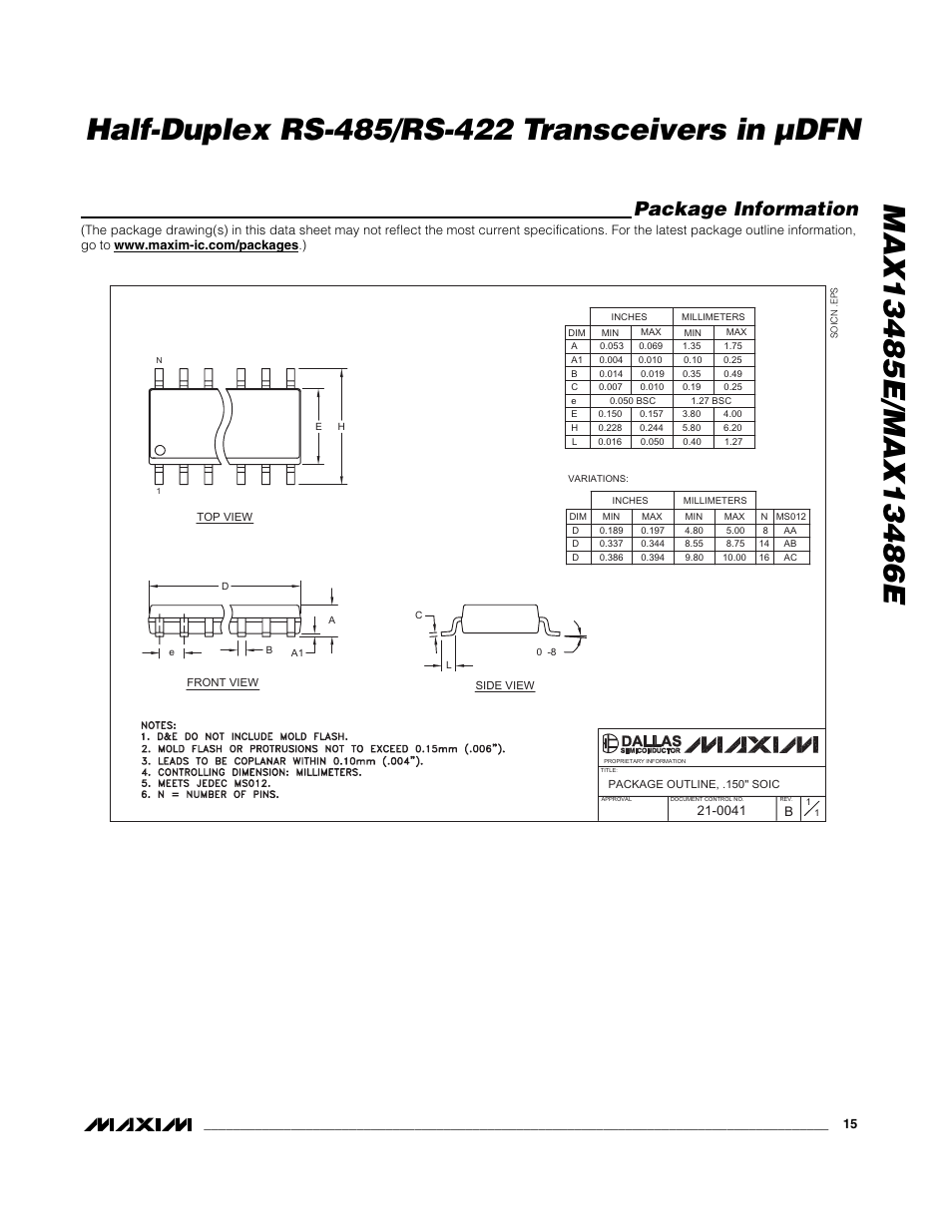Package information | Rainbow Electronics MAX13486E User Manual | Page 15 / 16