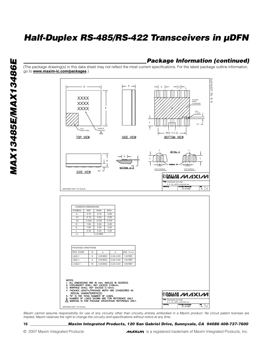 Package information (continued), Boblet | Rainbow Electronics MAX13486E User Manual | Page 16 / 16
