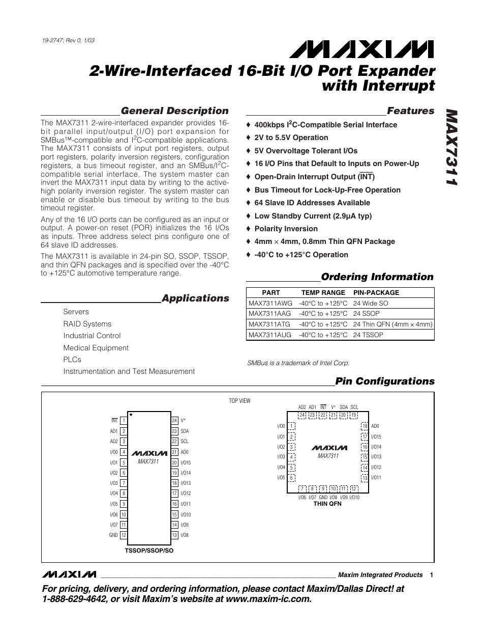 Rainbow Electronics MAX7311 User Manual | 17 pages