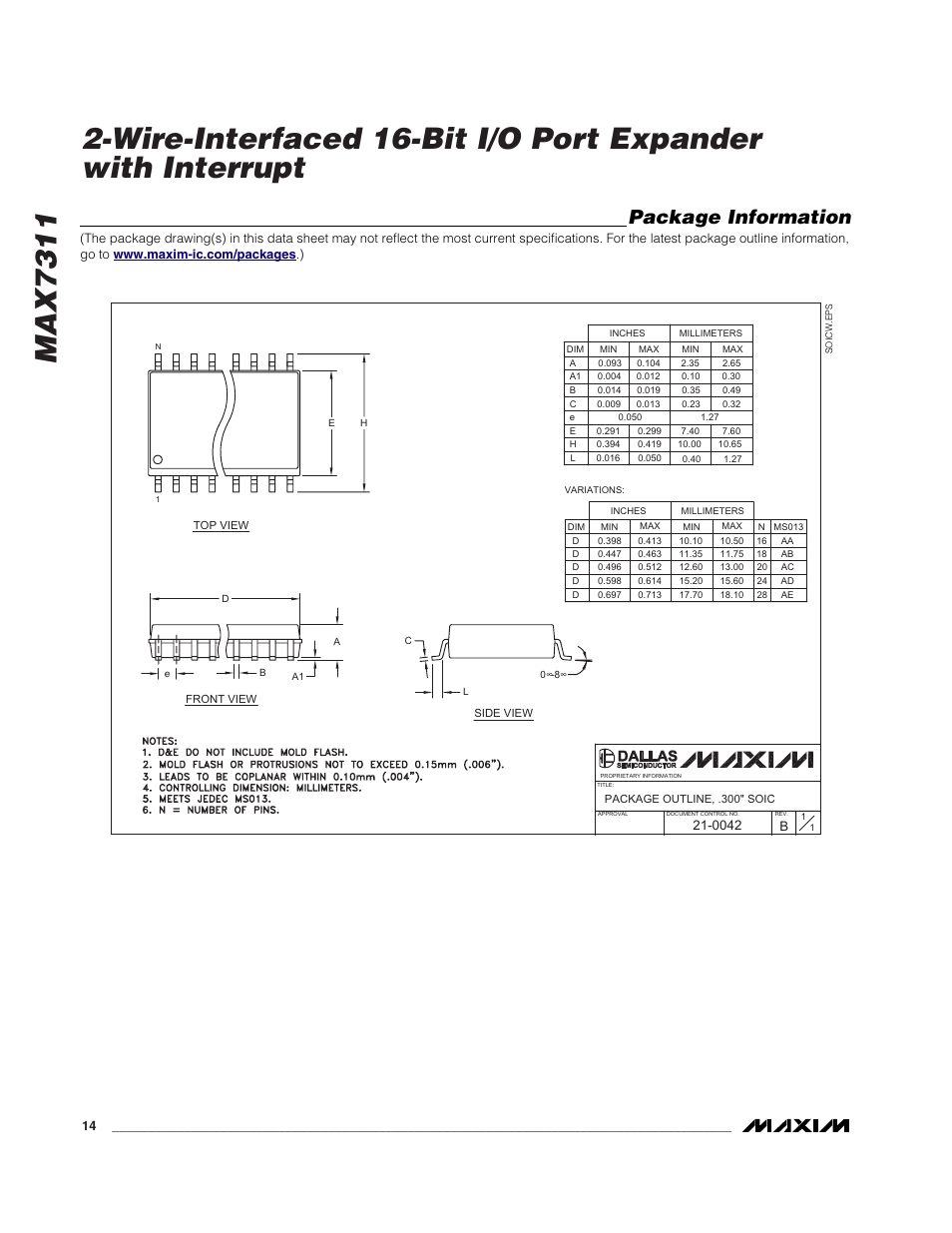 Package information, 0042 b | Rainbow Electronics MAX7311 User Manual | Page 14 / 17