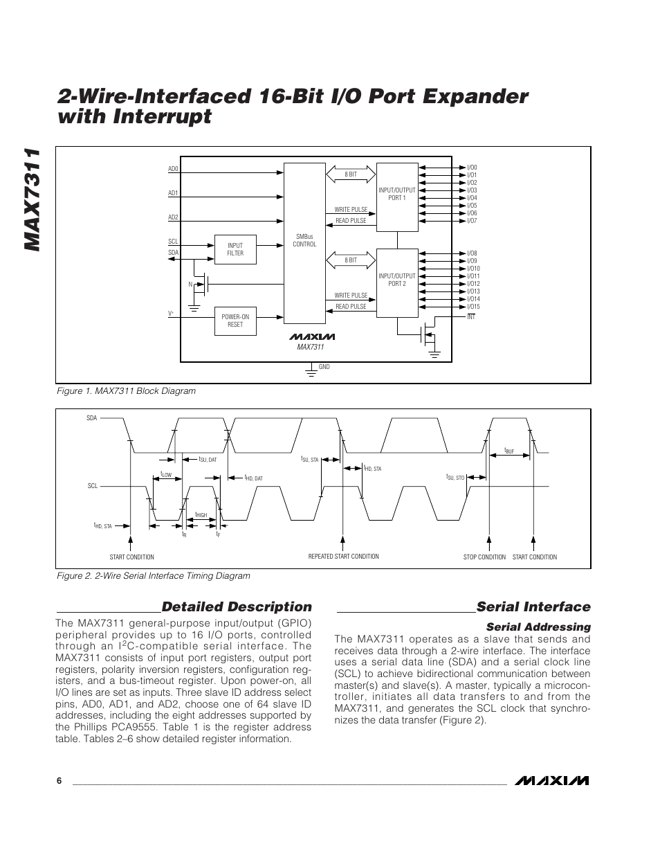 Max7311, Detailed description, Serial interface | Serial addressing | Rainbow Electronics MAX7311 User Manual | Page 6 / 17