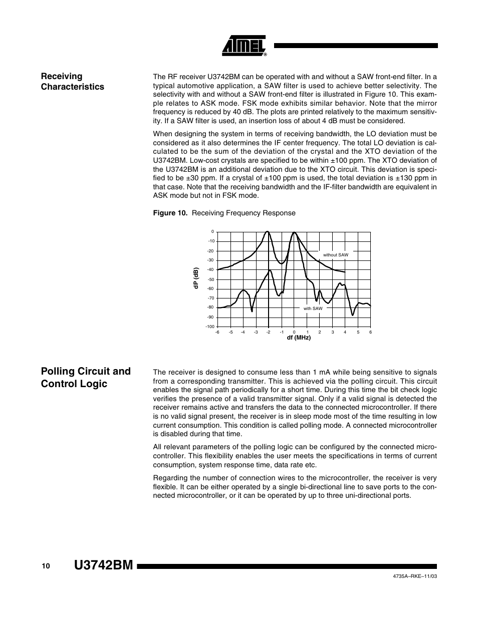 U3742bm, Polling circuit and control logic, Receiving characteristics | Rainbow Electronics U3742BM User Manual | Page 10 / 32