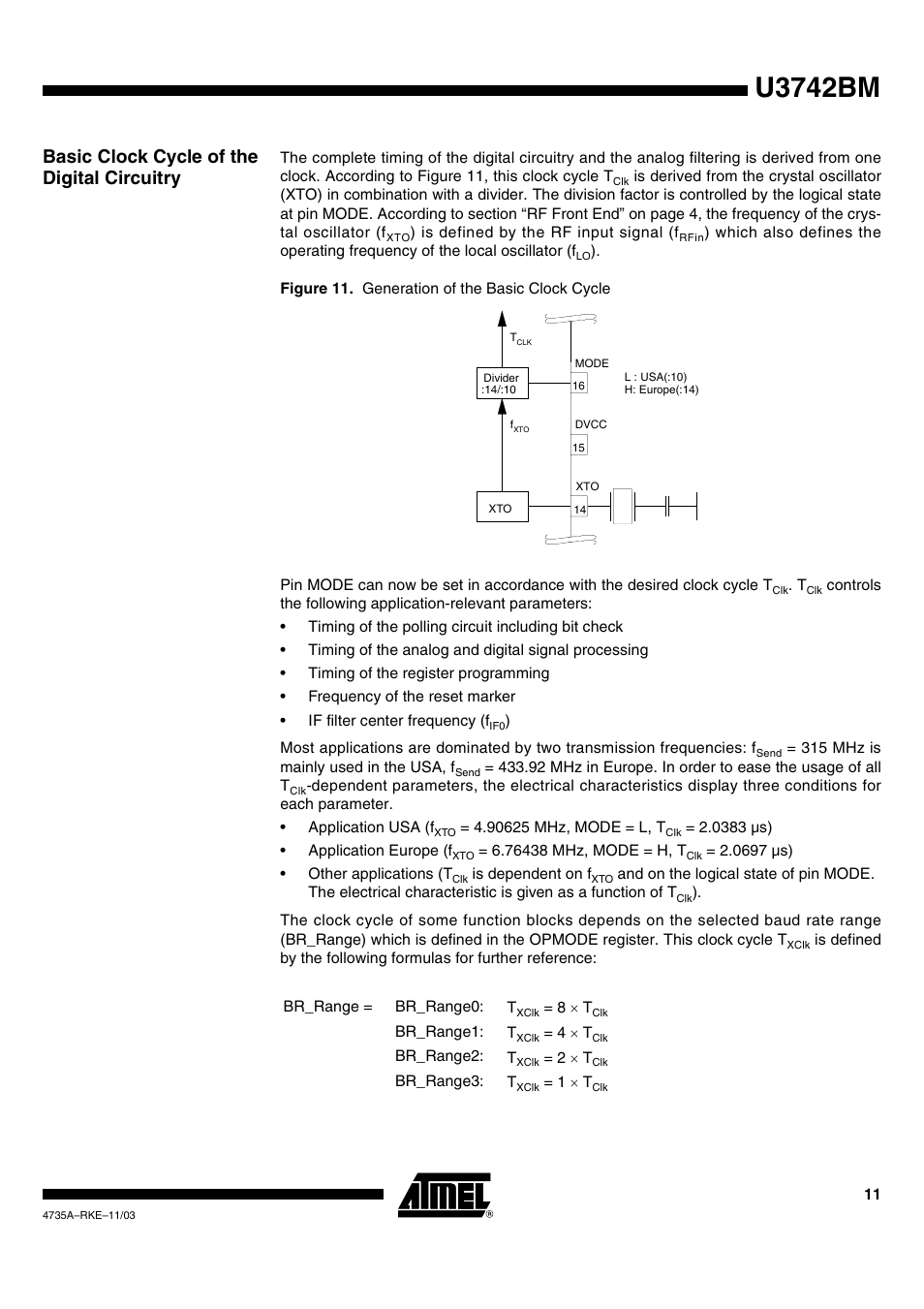 U3742bm, Basic clock cycle of the digital circuitry | Rainbow Electronics U3742BM User Manual | Page 11 / 32