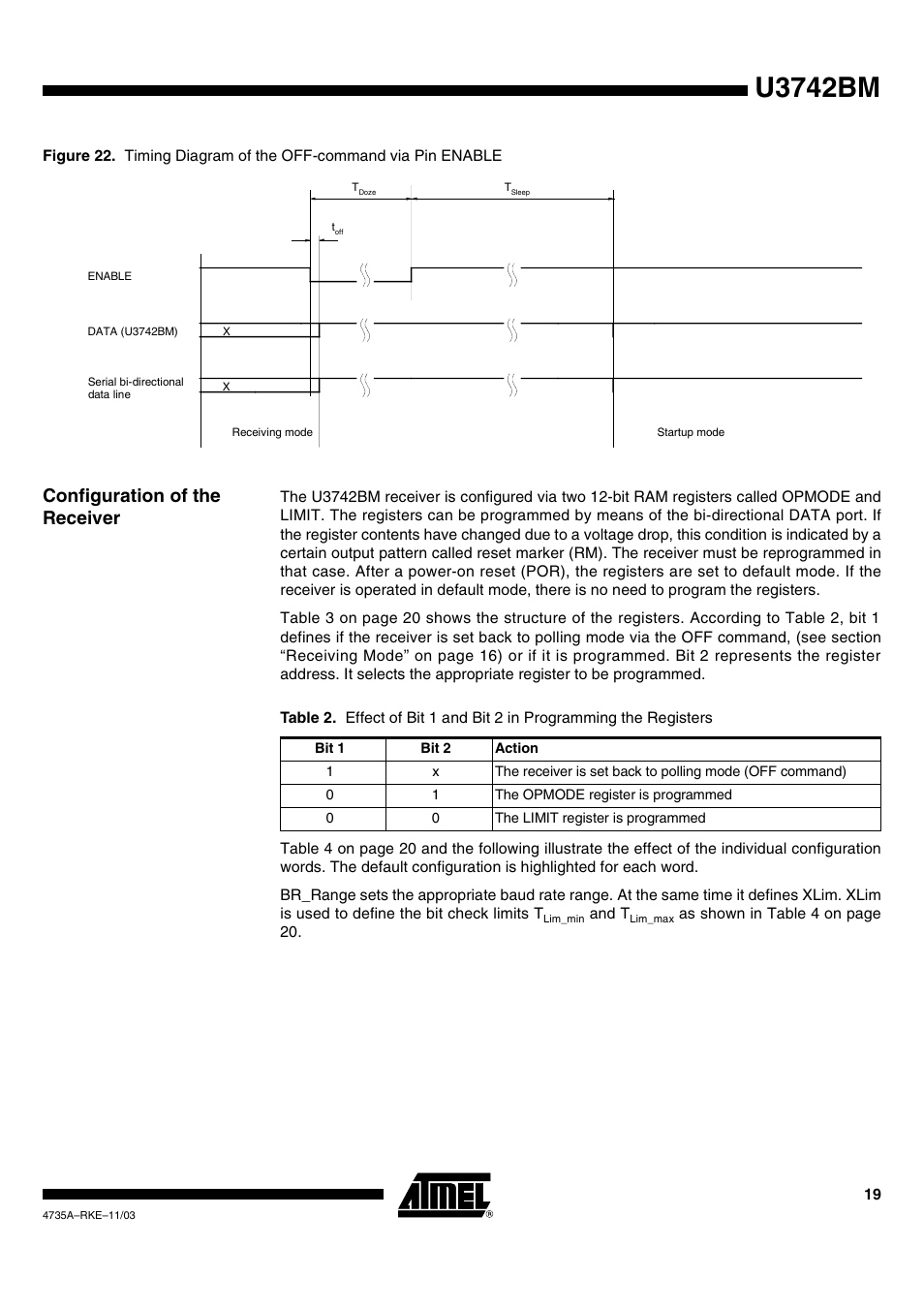 U3742bm, Configuration of the receiver | Rainbow Electronics U3742BM User Manual | Page 19 / 32