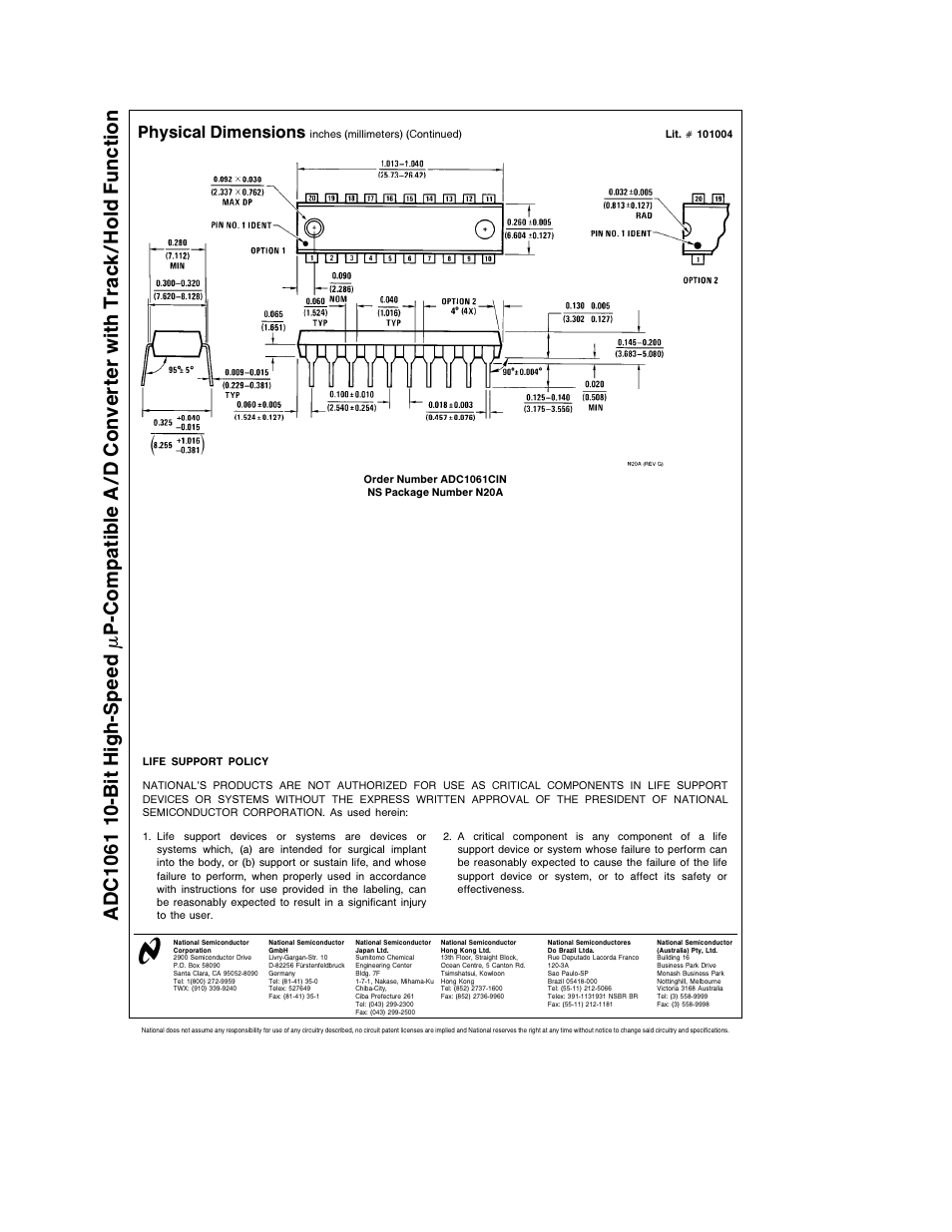 Physical dimensions | Rainbow Electronics ADC1061 User Manual | Page 12 / 12