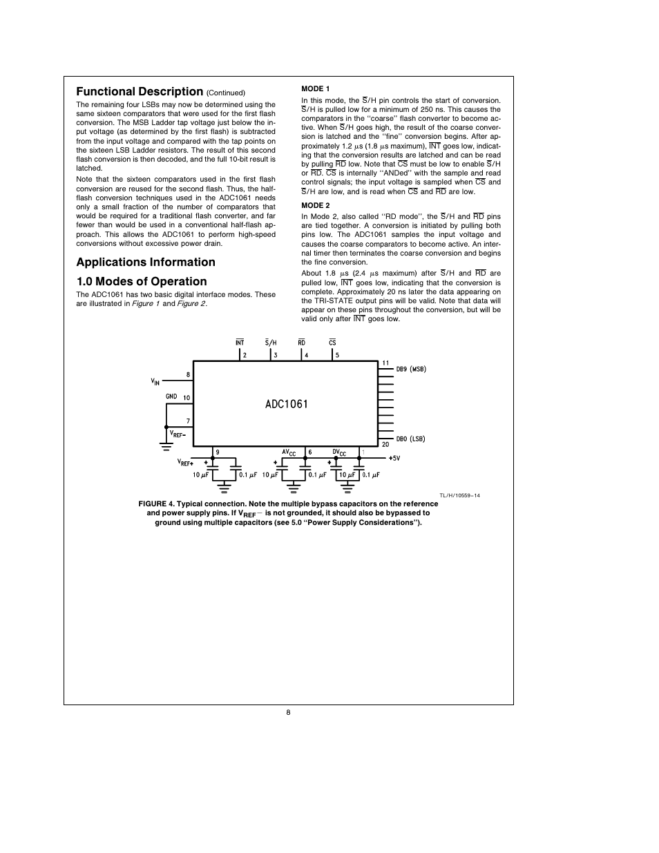Functional description, Applications information 1 0 modes of operation | Rainbow Electronics ADC1061 User Manual | Page 8 / 12