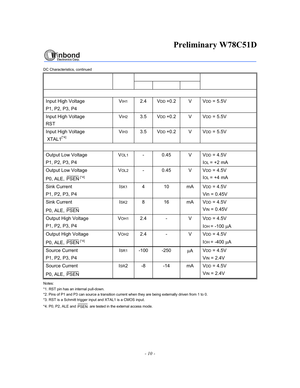 Preliminary w78c51d | Rainbow Electronics W78C51D User Manual | Page 10 / 18