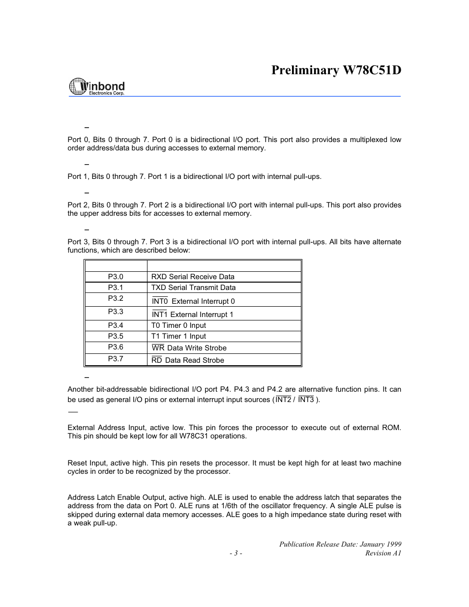 Preliminary w78c51d | Rainbow Electronics W78C51D User Manual | Page 3 / 18