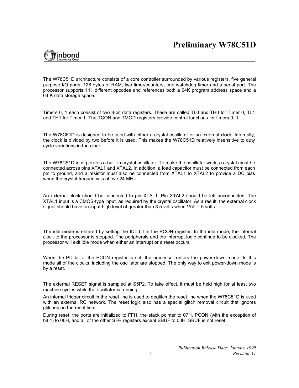 Preliminary w78c51d | Rainbow Electronics W78C51D User Manual | Page 5 / 18