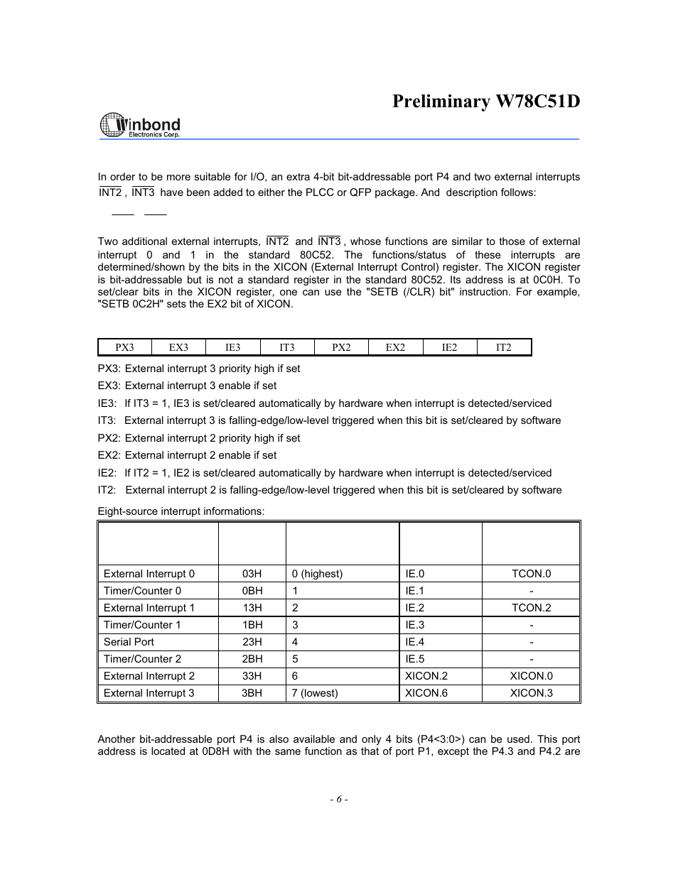 Preliminary w78c51d | Rainbow Electronics W78C51D User Manual | Page 6 / 18