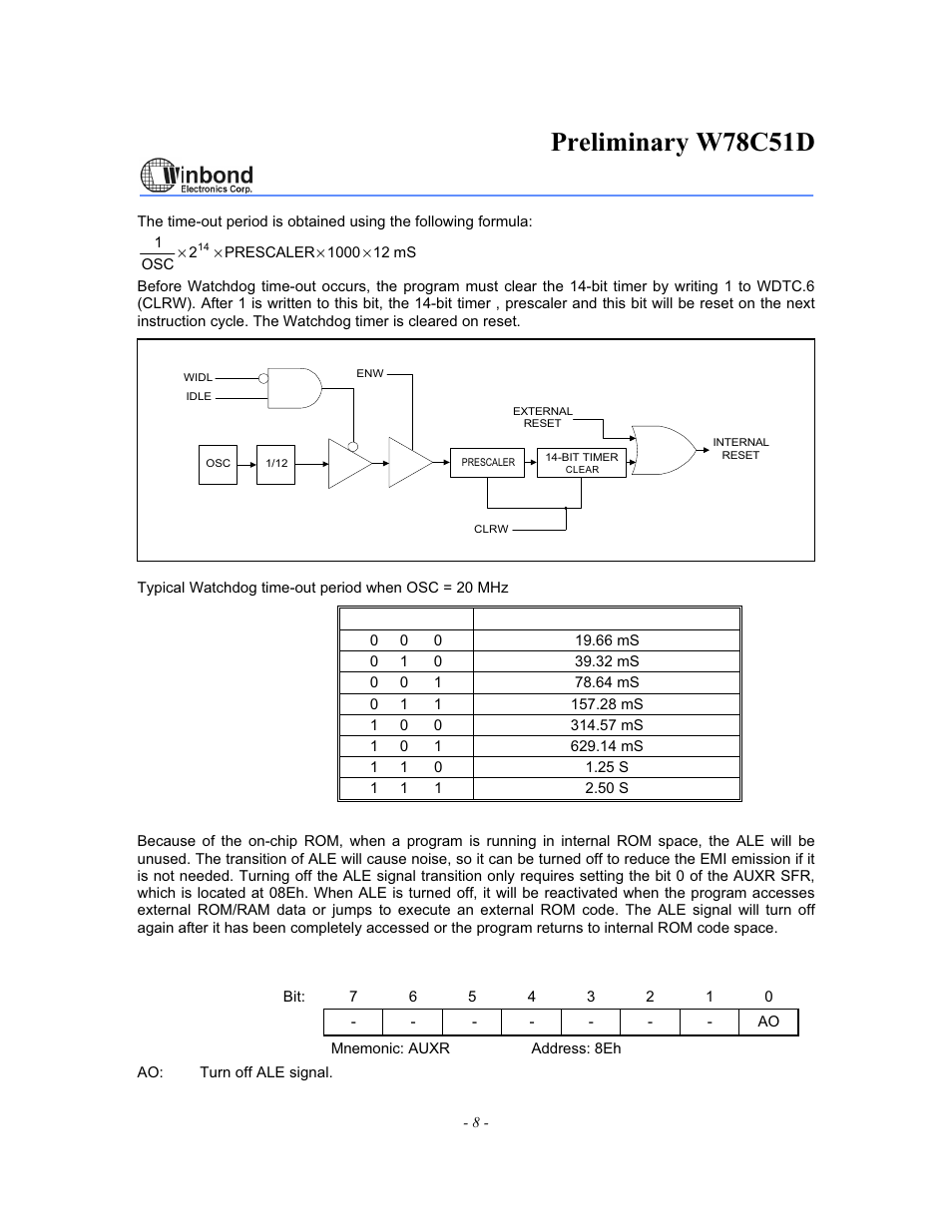Preliminary w78c51d | Rainbow Electronics W78C51D User Manual | Page 8 / 18