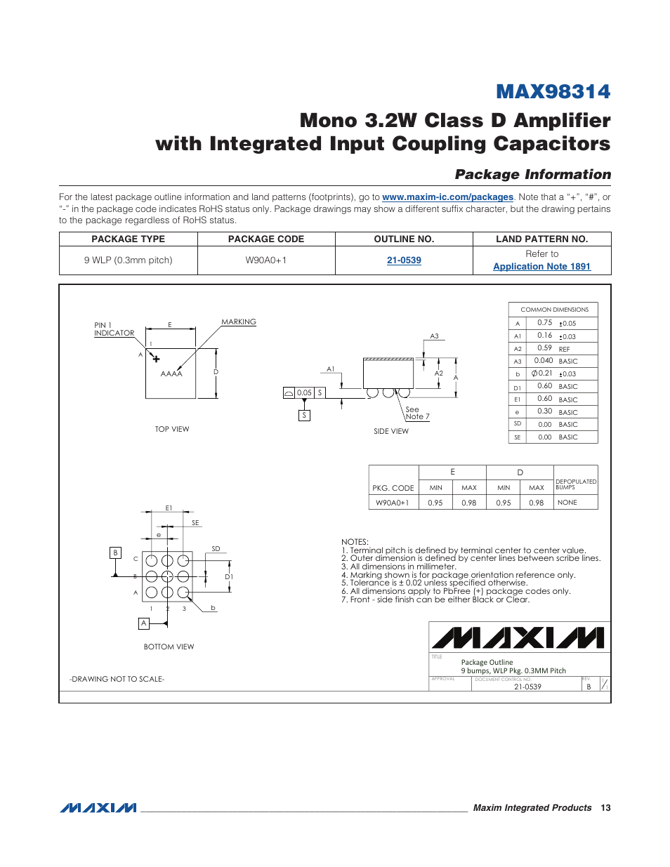 Package information | Rainbow Electronics MAX98314 User Manual | Page 13 / 14