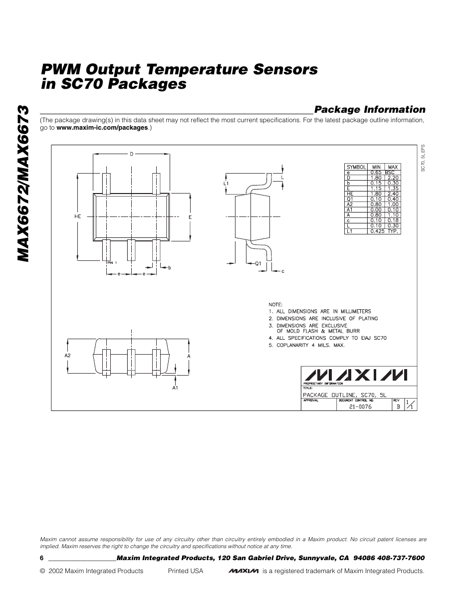 Rainbow Electronics MAX6673 User Manual | Page 6 / 6