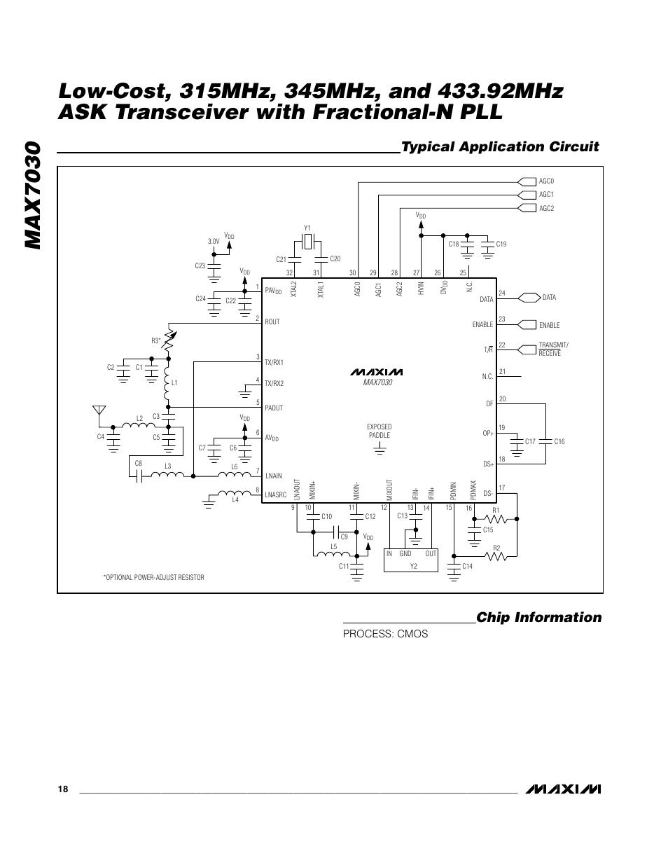 Typical application circuit chip information, Process: cmos | Rainbow Electronics MAX7030 User Manual | Page 18 / 20