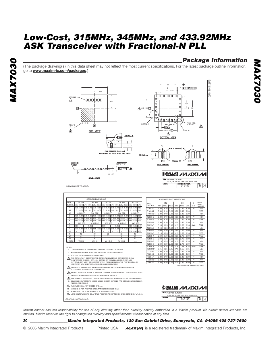 Package information | Rainbow Electronics MAX7030 User Manual | Page 20 / 20