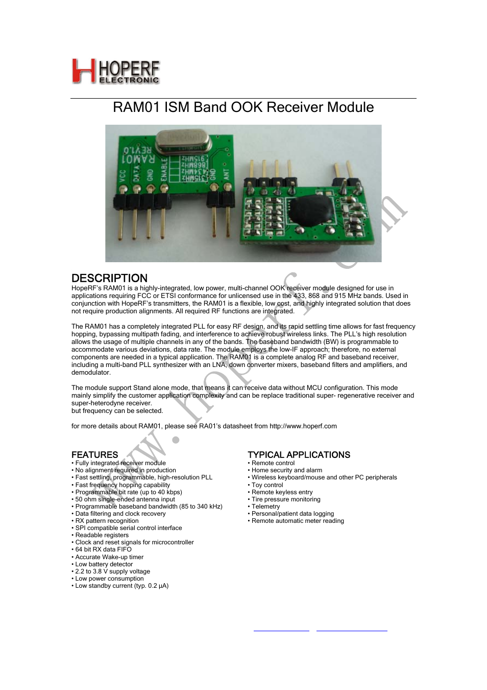 Rainbow Electronics RAM01 User Manual | 7 pages
