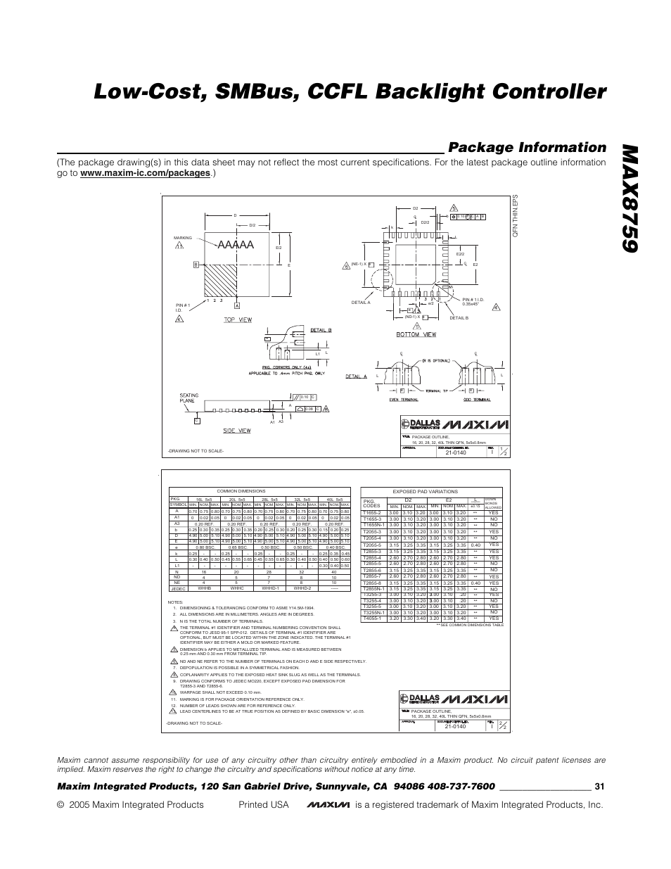 Max8759 low-cost, smbus, ccfl backlight controller, Package information | Rainbow Electronics MAX8759 User Manual | Page 31 / 31