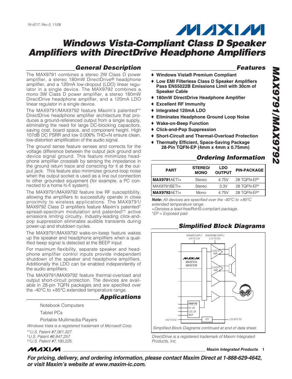 Rainbow Electronics MAX9792 User Manual | 30 pages