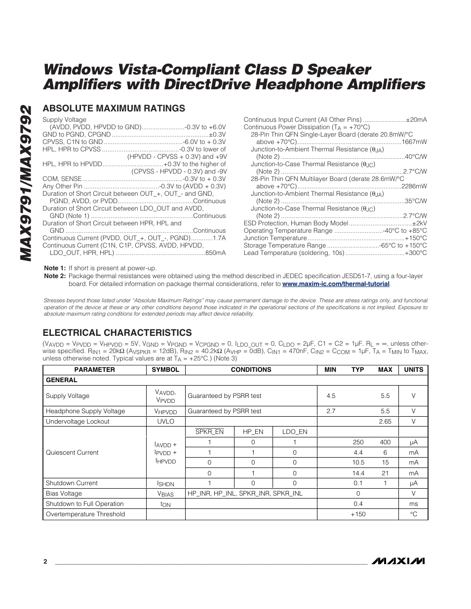 Rainbow Electronics MAX9792 User Manual | Page 2 / 30