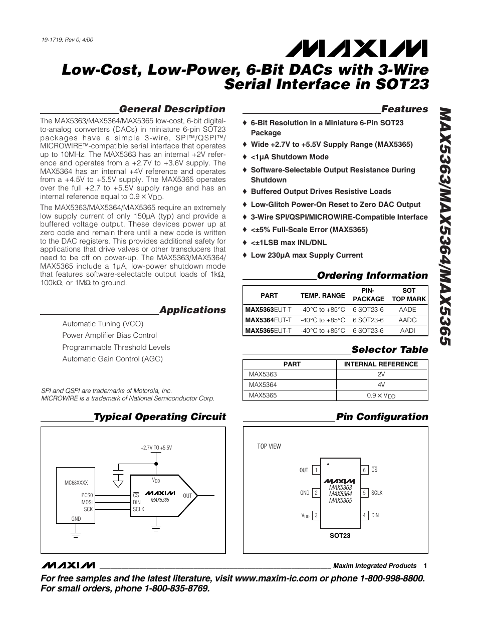 Rainbow Electronics MAX5365 User Manual | 12 pages