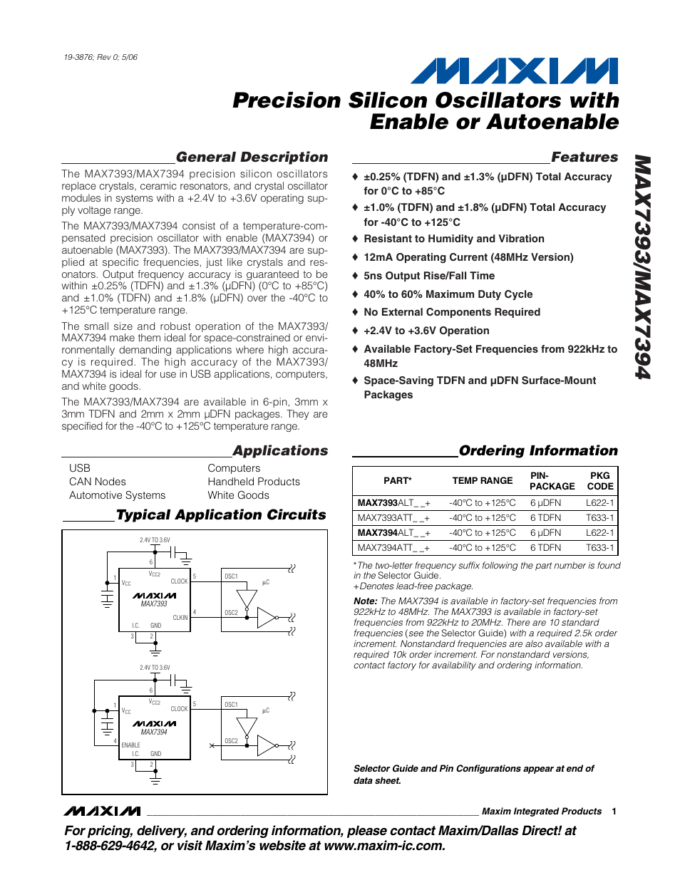 Rainbow Electronics MAX7394 User Manual | 9 pages