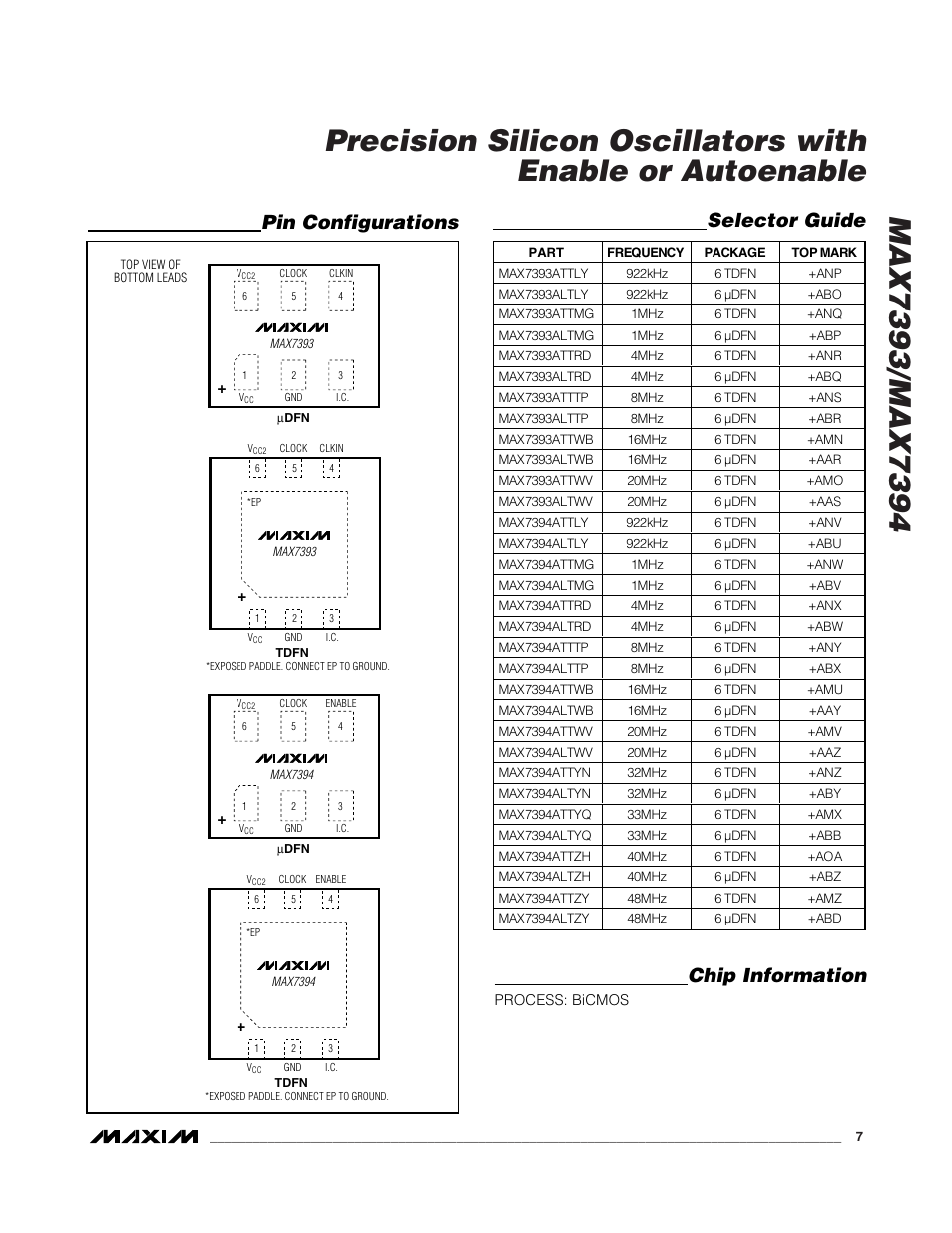Pin configurations selector guide, Chip information | Rainbow Electronics MAX7394 User Manual | Page 7 / 9