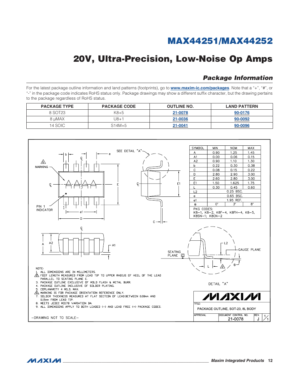 Package information | Rainbow Electronics MAX44252 User Manual | Page 12 / 15
