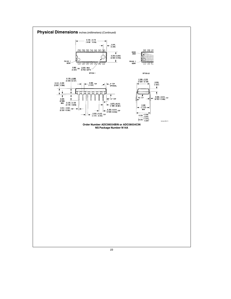 Physical dimensions | Rainbow Electronics ADC08038 User Manual | Page 23 / 24