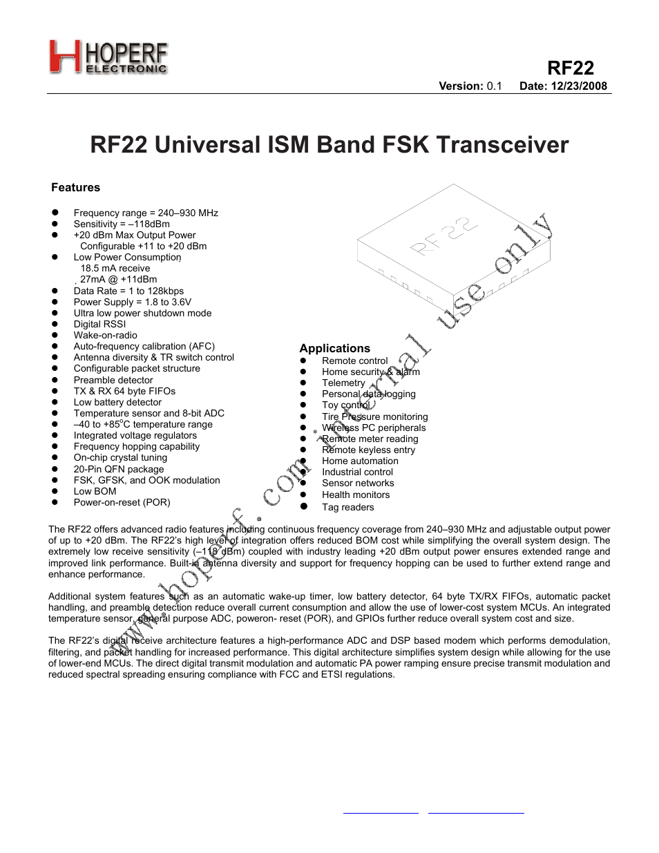 Rainbow Electronics RF22 User Manual | 92 pages