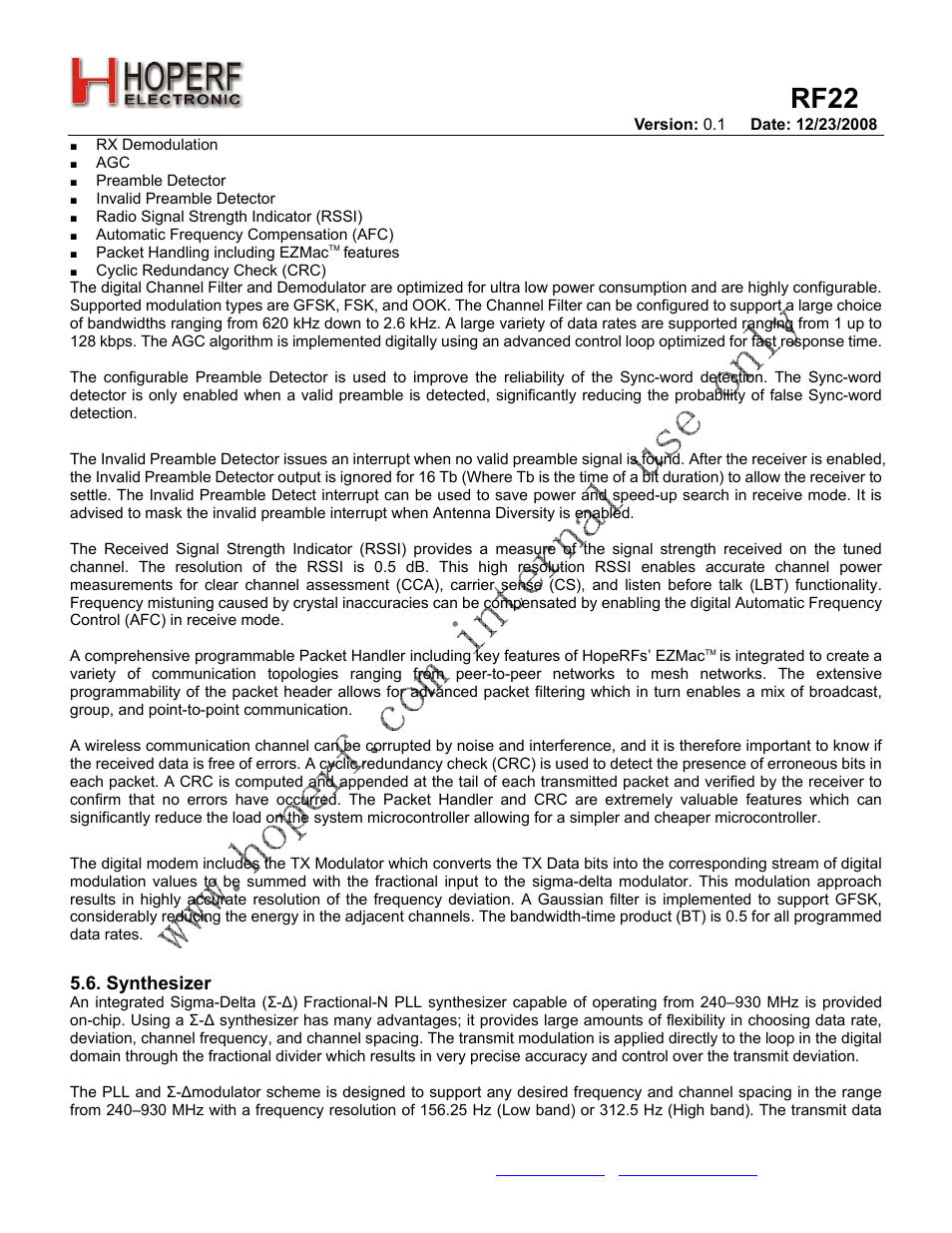 Rf22 | Rainbow Electronics RF22 User Manual | Page 21 / 92