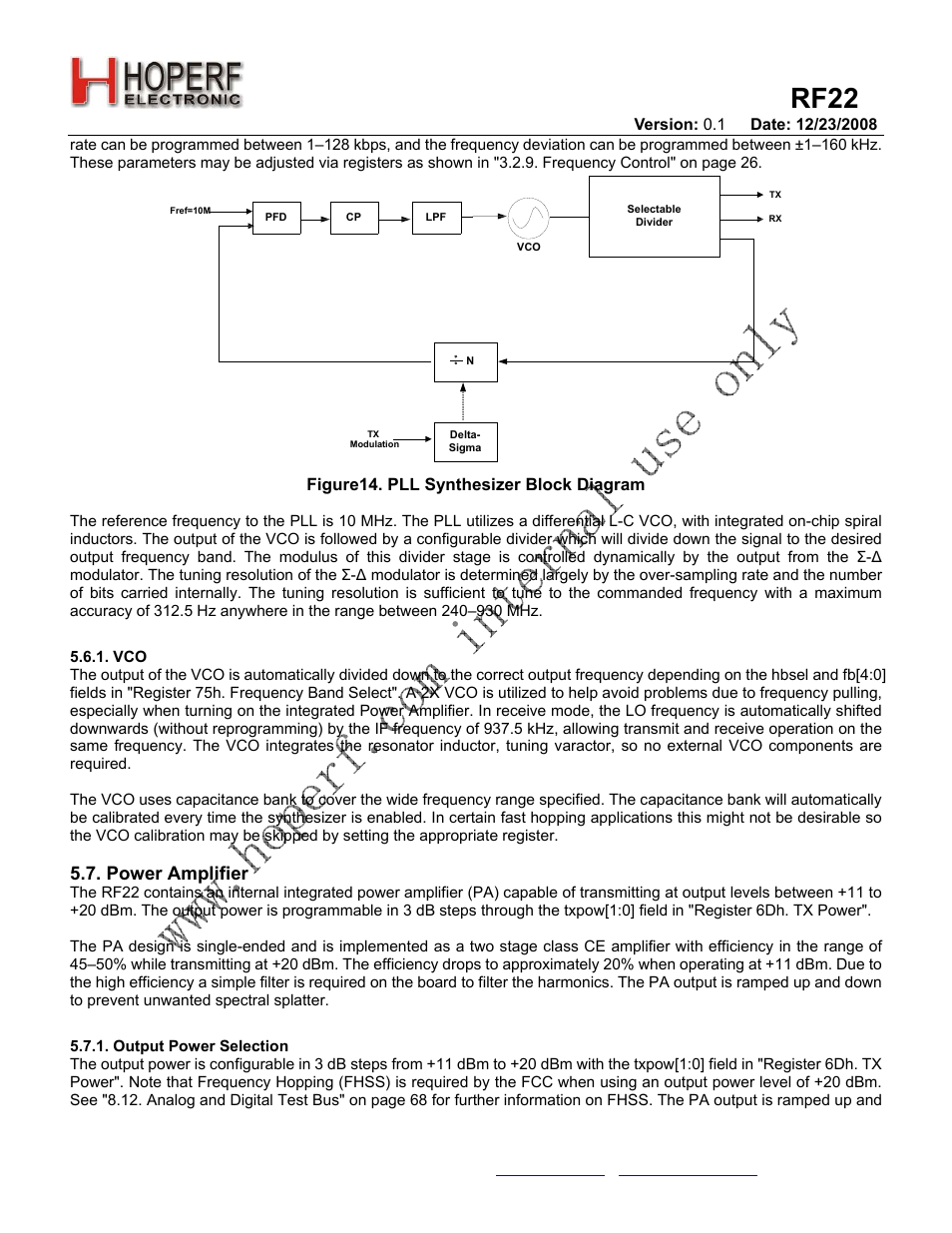 Rf22, Power amplifier | Rainbow Electronics RF22 User Manual | Page 22 / 92