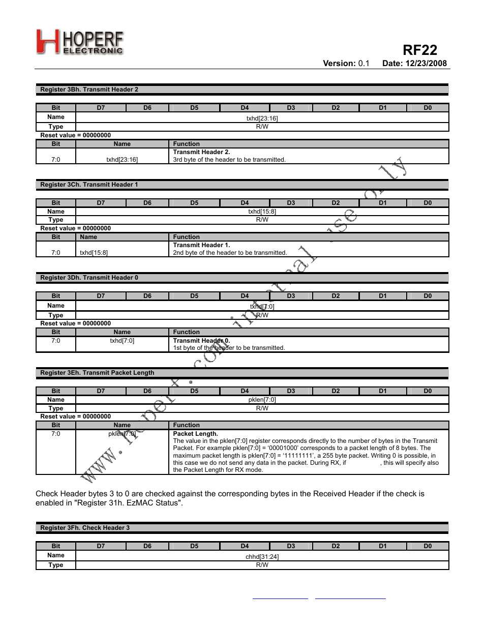 Rf22 | Rainbow Electronics RF22 User Manual | Page 72 / 92