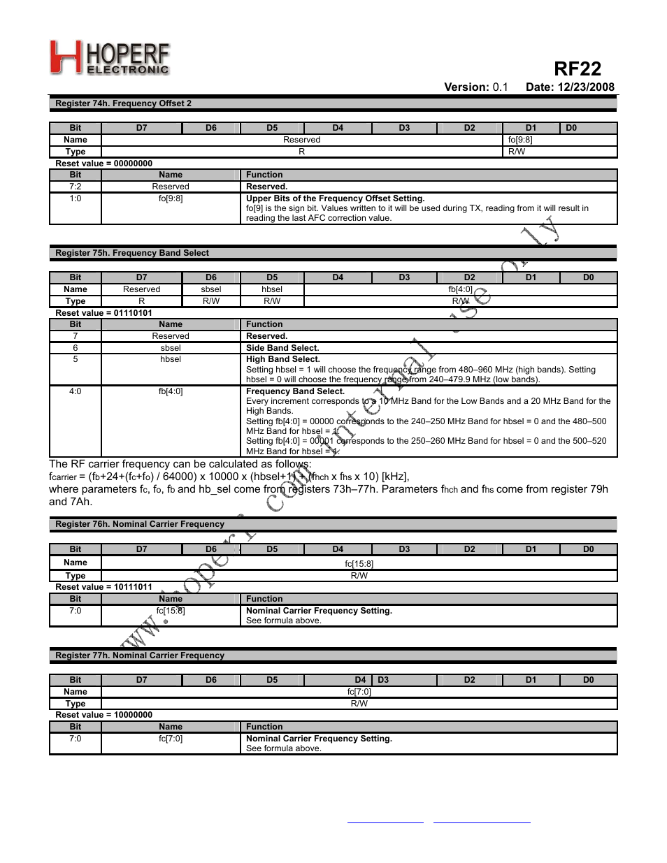 Rf22 | Rainbow Electronics RF22 User Manual | Page 88 / 92
