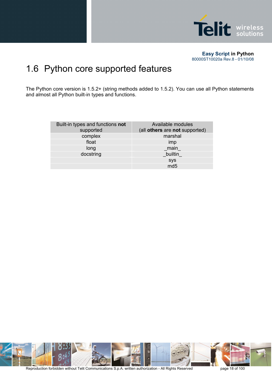 6 python core supported features | Rainbow Electronics GM862-GPS User Manual | Page 18 / 100
