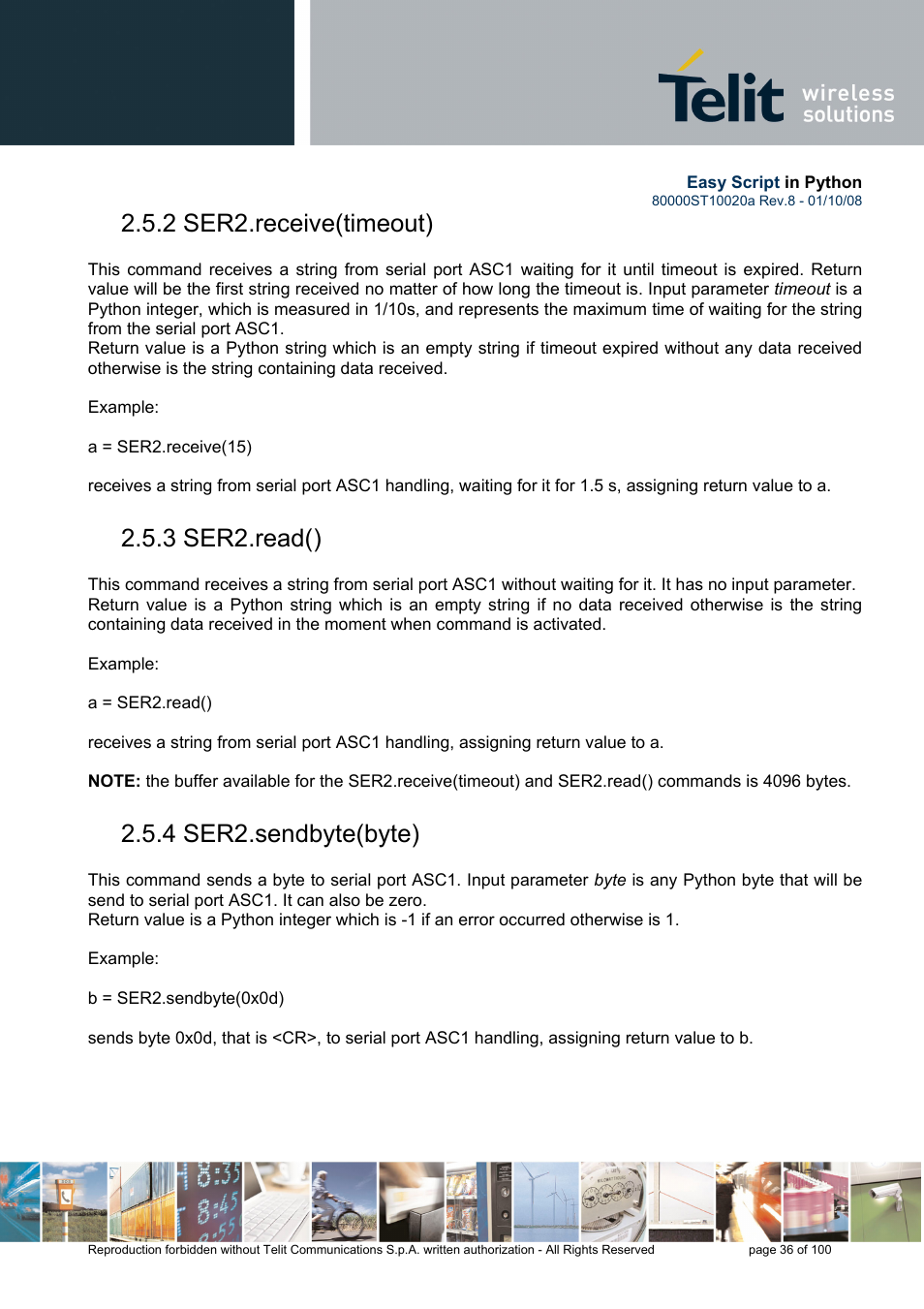 2 ser2.receive(timeout), 3 ser2.read(), 4 ser2.sendbyte(byte) | Rainbow Electronics GM862-GPS User Manual | Page 36 / 100