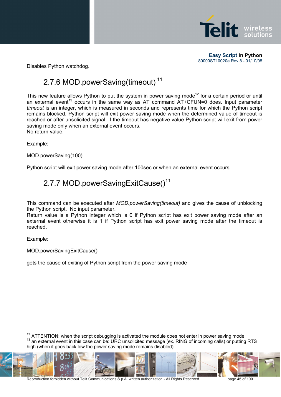 6 mod.powersaving(timeout) 11, 7 mod.powersavingexitcause()11, 6 mod.powersaving(timeout) | 7 mod.powersavingexitcause() | Rainbow Electronics GM862-GPS User Manual | Page 45 / 100