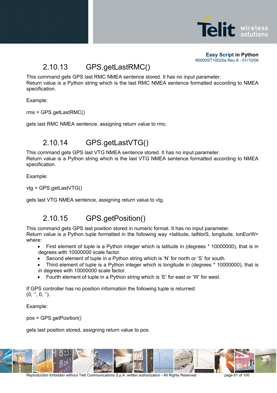 13 gps.getlastrmc(), 14 gps.getlastvtg(), 15 gps.getposition() | Rainbow Electronics GM862-GPS User Manual | Page 61 / 100