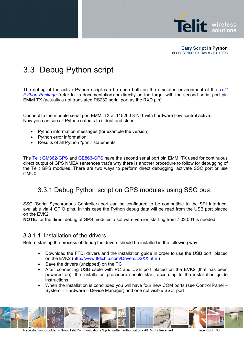 3 debug python script, 1 debug python script on gps modules using ssc bus, 1 installation of the drivers | Rainbow Electronics GM862-GPS User Manual | Page 70 / 100
