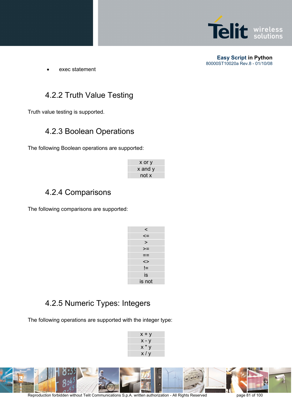 2 truth value testing, 3 boolean operations, 4 comparisons | 5 numeric types: integers | Rainbow Electronics GM862-GPS User Manual | Page 81 / 100