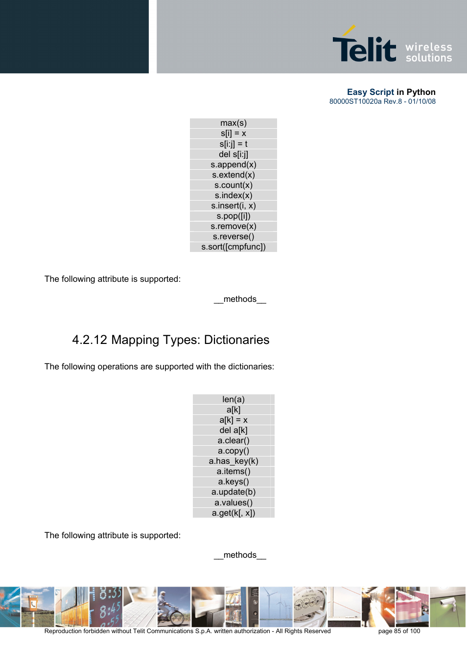 12 mapping types: dictionaries | Rainbow Electronics GM862-GPS User Manual | Page 85 / 100