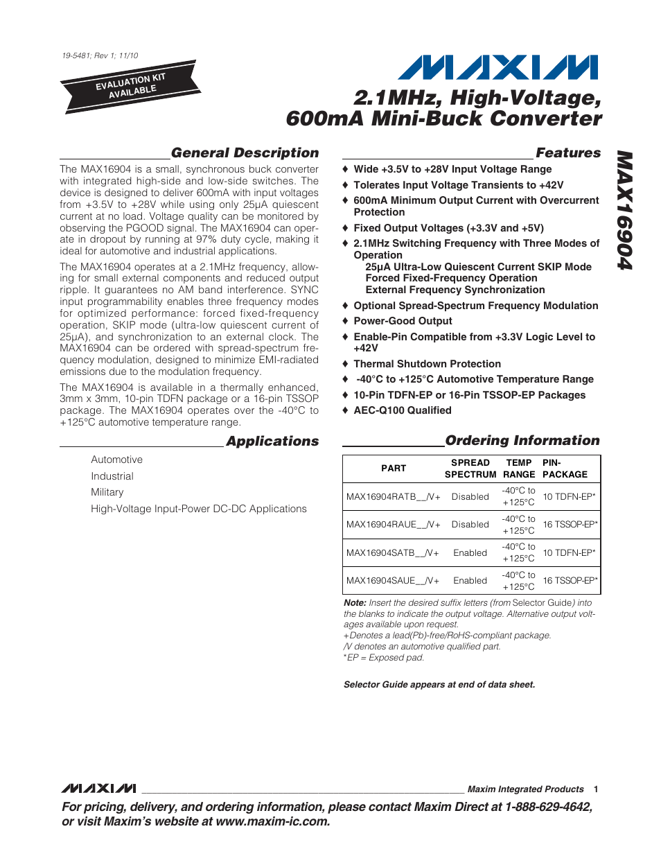 Rainbow Electronics MAX16904 User Manual | 13 pages