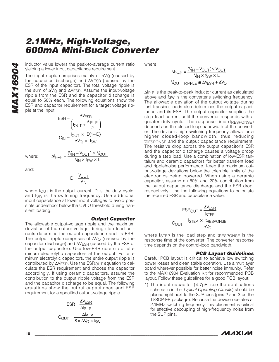 1mhz, high-voltage, 600ma mini-buck converter | Rainbow Electronics MAX16904 User Manual | Page 10 / 13