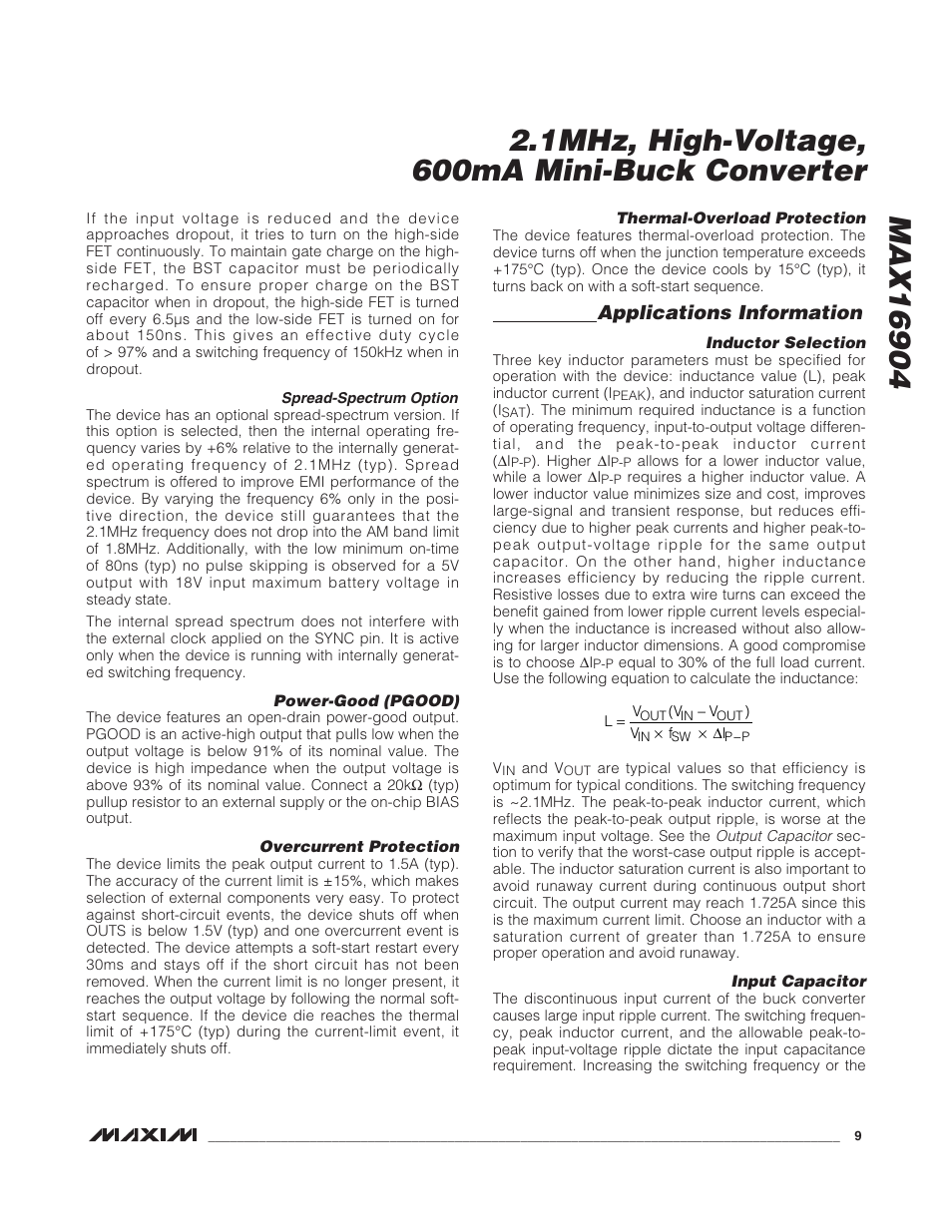 Applications information | Rainbow Electronics MAX16904 User Manual | Page 9 / 13