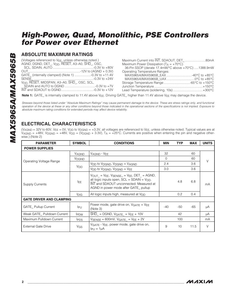 Rainbow Electronics MAX5965B User Manual | Page 2 / 52