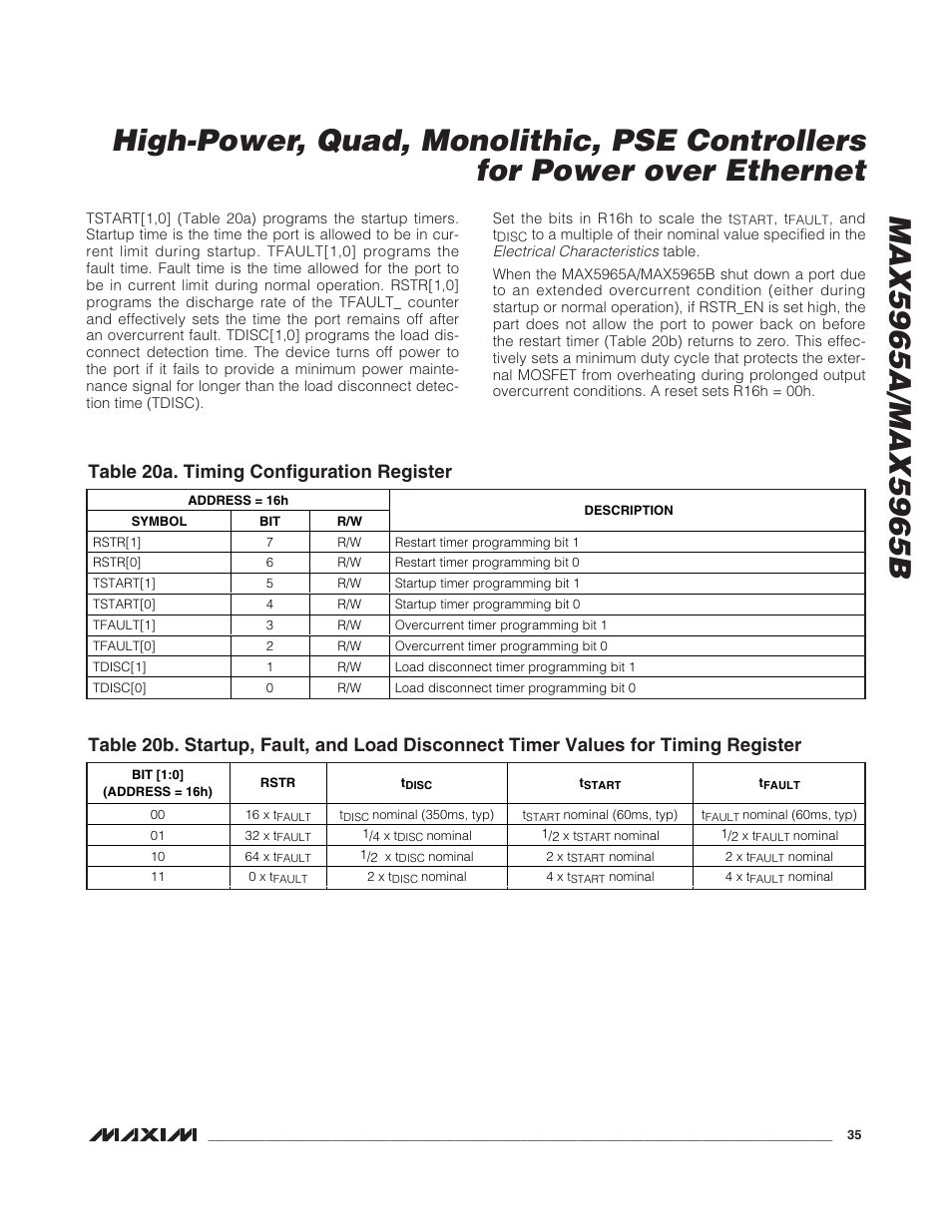 Table 20a. timing configuration register | Rainbow Electronics MAX5965B User Manual | Page 35 / 52