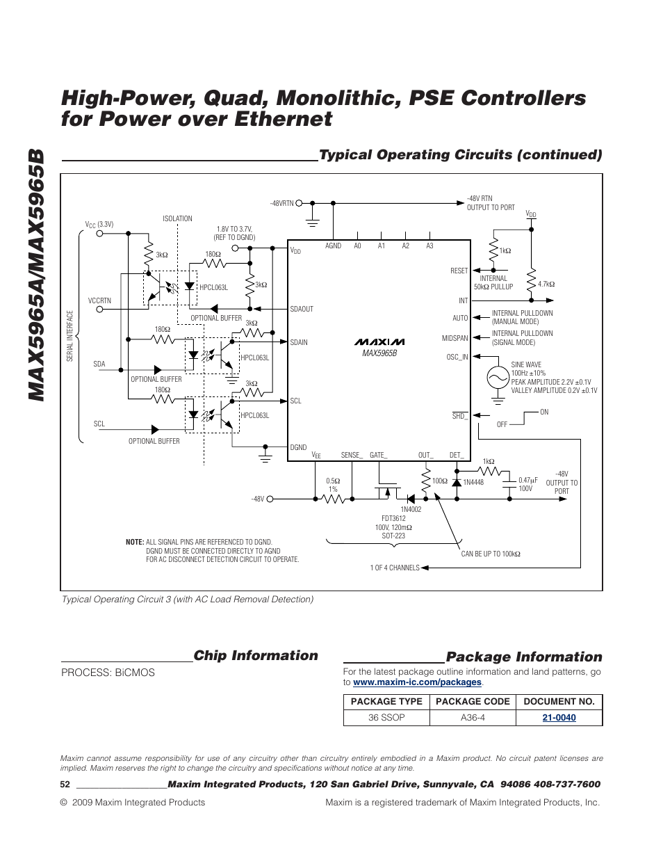 Typical operating circuits (continued), Chip information, Package information | Rainbow Electronics MAX5965B User Manual | Page 52 / 52